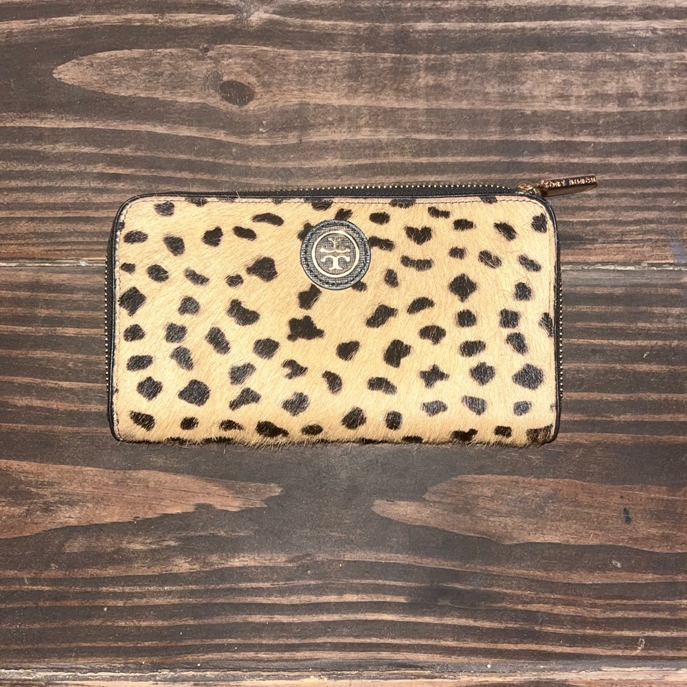 Tory Burch Tan and Black Animal Print Wallet